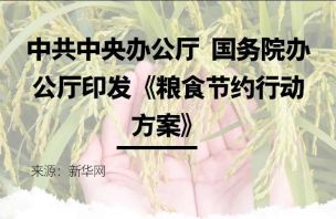 新华社北京10月31日电 近日，中共中央办公厅、国务院办公厅印发了《粮食节约行动方案》，并发出通知，要求各地区各部门结合实际认真贯彻落实。 《粮食节约行动方案》全文如下。 党的十八大以来，以习近平同志为核心的党中央高度重视节粮减损工作，强调要采取综合措施降低粮食损耗浪费，坚决刹住浪费粮食的不良风气。近年来，各地区各部门认真贯彻落实党中央有关决策